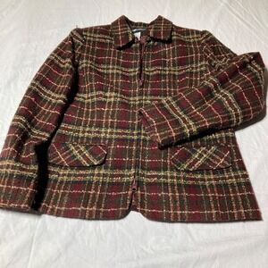 Vintage Sag Harbor Blazer‎ Women's Size 10 Red Plaid Tweed Full Zip